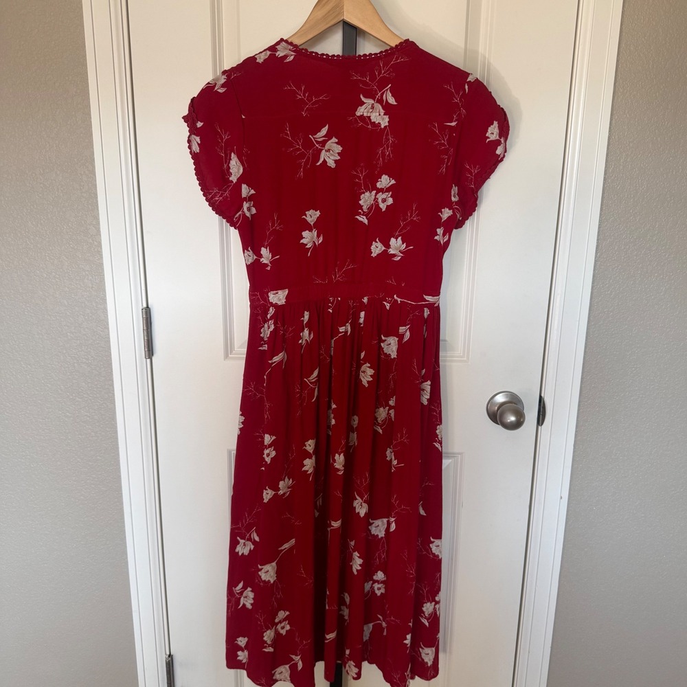 Knot Sisters Domingo Midi‎ Dress In Scarlet Tulips Red Floral Womens Medium - Picture 7 of 11